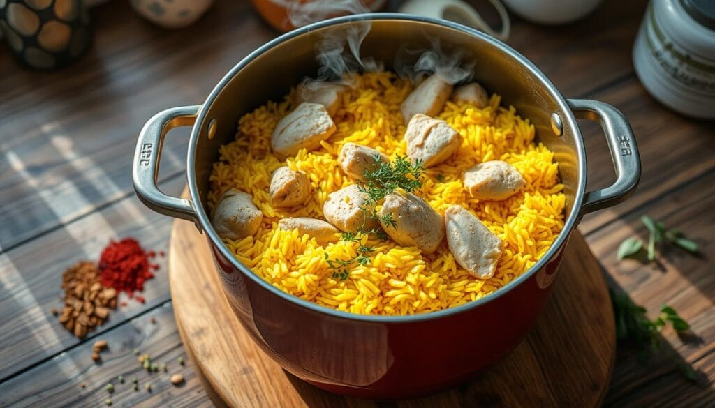 Chicken and Yellow Rice Cooking Process Chicken and Yellow Rice Cooking Process