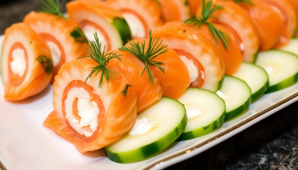 smoked salmon roulade on cucumber chatelaine smoked salmon roulade on cucumber chatelaine