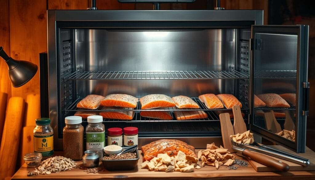 Smoker setup for salmon smoking Smoker setup for salmon smoking
