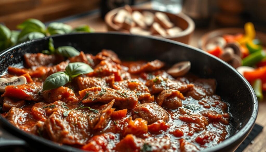 Steak Pizzaiola cooking process Steak Pizzaiola cooking process
