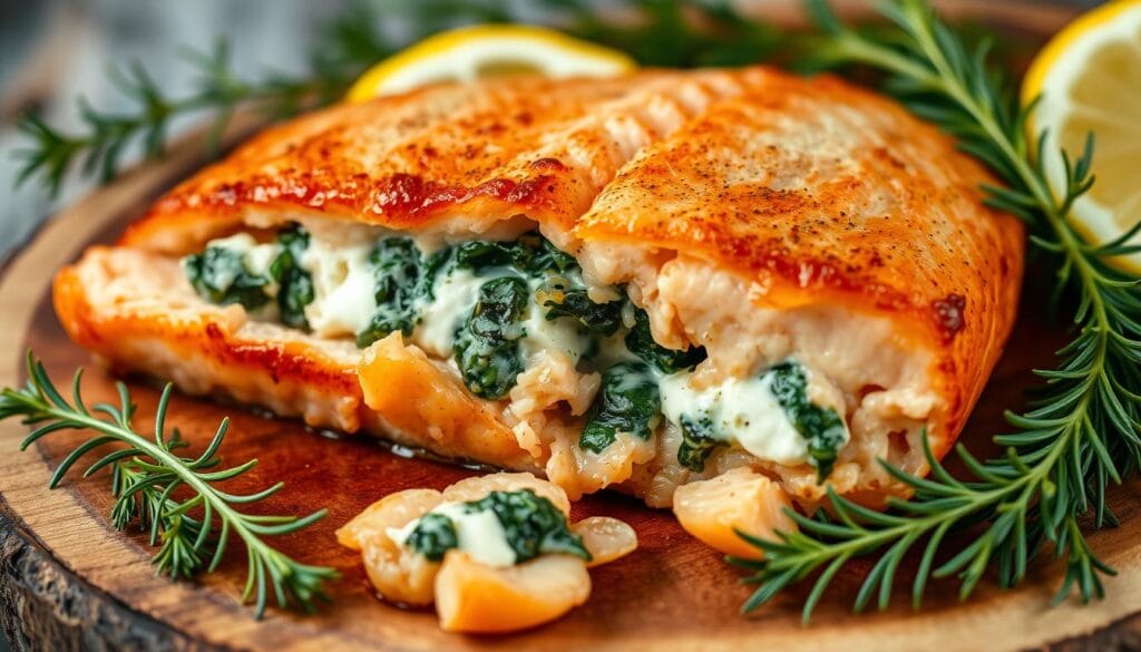 stuffed salmon with spinach and garlic stuffed salmon with spinach and garlic